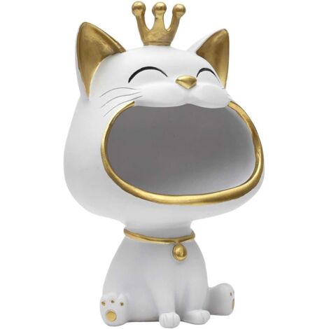Statue de Chat Blanc Vide Poche, Objet Déco Élégant et Pratique, Finition Moderne, Organisation Petits Objets, Taille Unique, Blanc et Doré