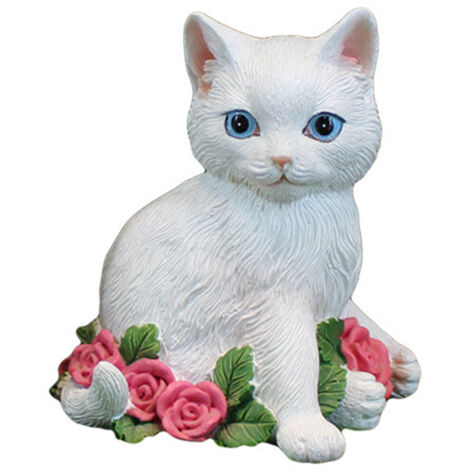 Statue de Chat de Jardin en Résine Blanche Ornement Décoration, Figurine de Chat Décoration Maison, Deux Tailles Options