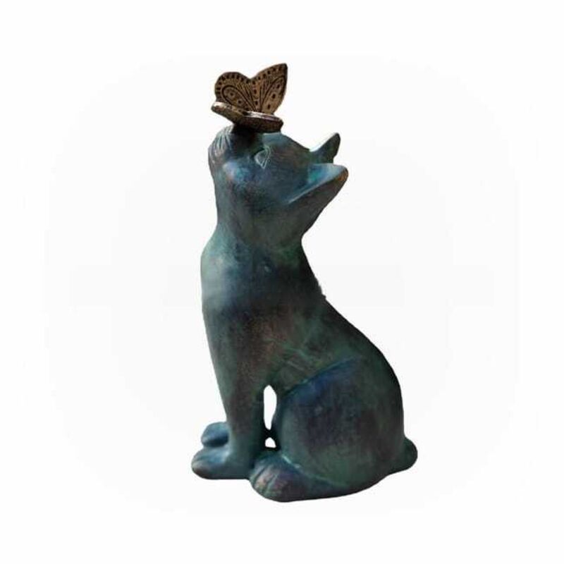 Statue de chat de jardin, statue de jardin de chat et de papillon, décoration de cour extérieure, décoration de statue extérieure
