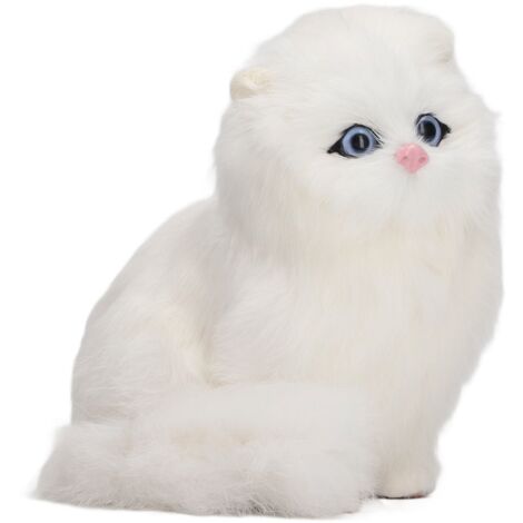 Statue de Chat en Fausse Fourrure Blanche Décorative - Figurine Mignonne et Délicate pour Déco d'Intérieur