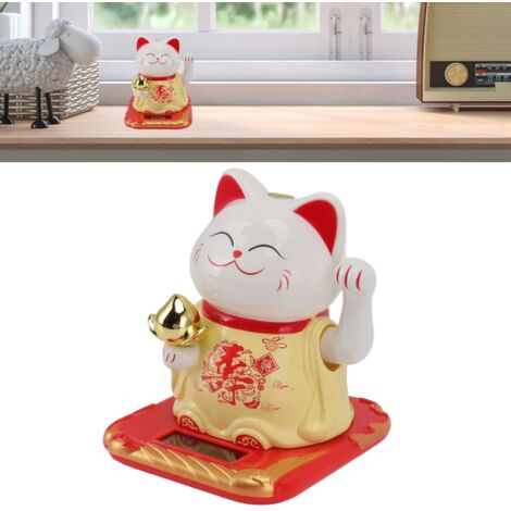 Statue de Chat Plastique Lucky Waving Induction Lumière Ornement Accueil Chinois Jaune pour Maison Voiture