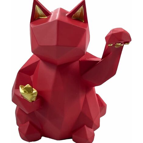 Statue de Chat Porte-Bonheur Feng Shui Maneki Neko résine géométrique nouveauté décoration Salon Chambre Cadeau Bureau Statue décoration (13,5 cm x 9 cm x 17,5 cm)
