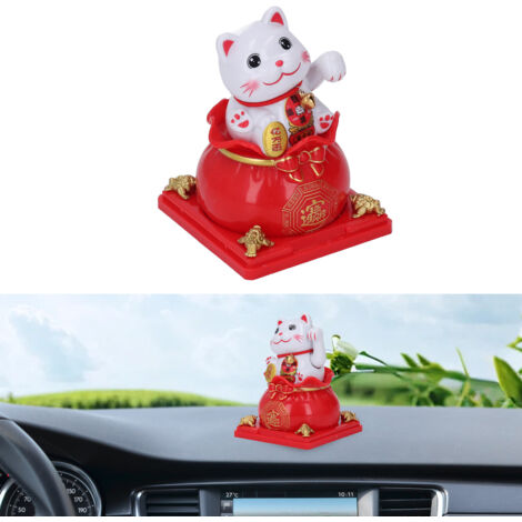 Statue de Chat porte-bonheur Solar Powered Maneki Neko Automatique Bras Waving Attire la richesse Present Decoration Rouge Big Eyes Maison
