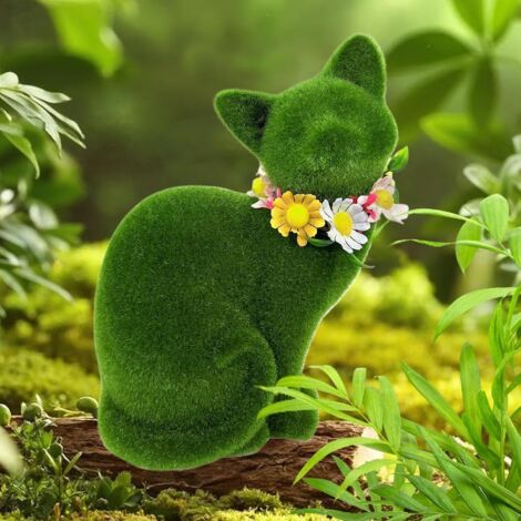 Statue De Chat pour Le Jardin - Ornement De Jardin en Résine Mousse À