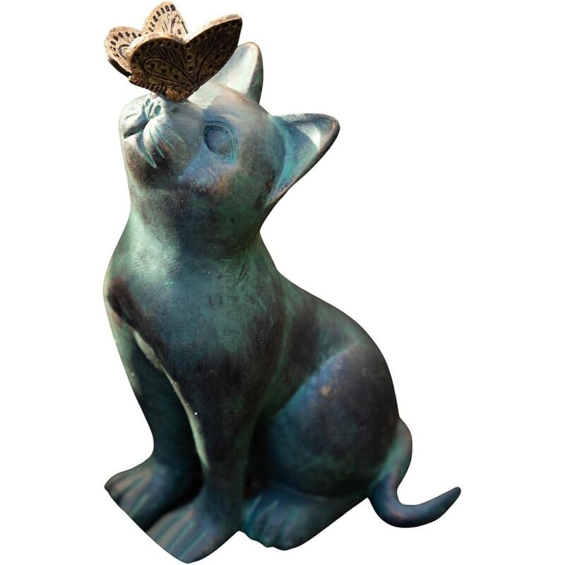 Statue de chat résine extérieure avec papillon, décoration jardin/salon/maison (1 pièce)