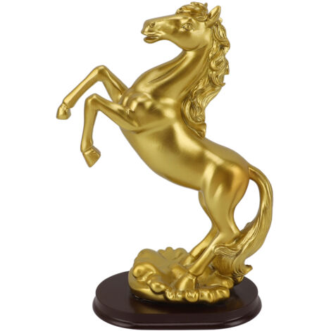 Statue de Cheval en Résine Synthétique Dorée, Figurine Équestre Unique pour Bureau ou Vitrine à Vin, Cheval Sautant