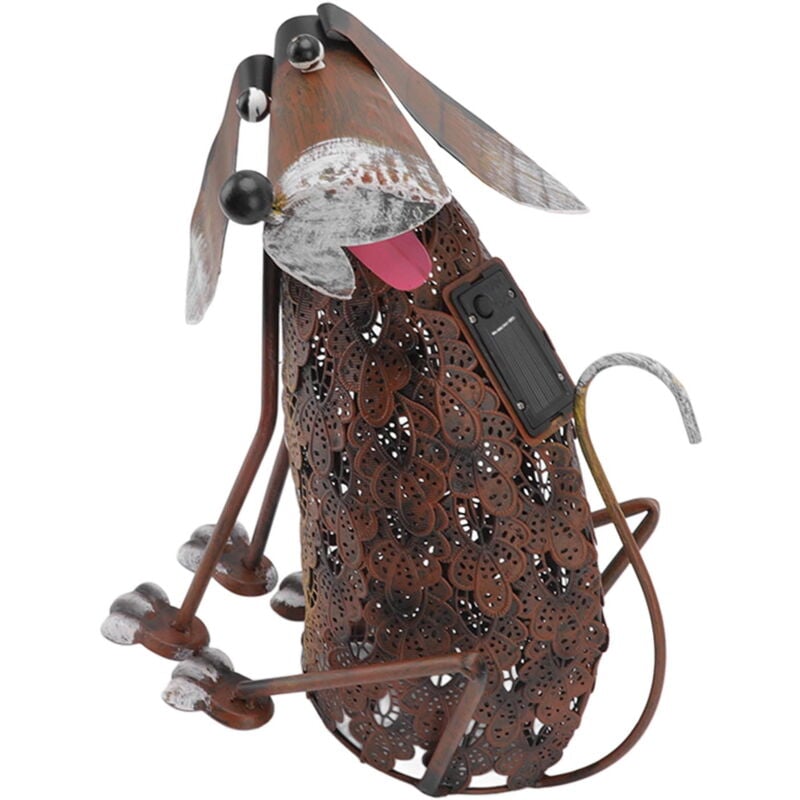 Statue de chien en fer rétro, décoration de jardin vive et étanche avec lumière led à énergie solaire pour cour