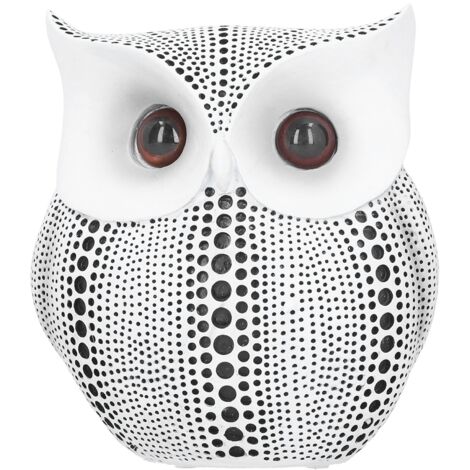 Statue de Chouette en Résine Innovante, Sculpture Animale Décorative pour Bureau - Artisanat Décoratif Blanc à Points Noirs BS1027