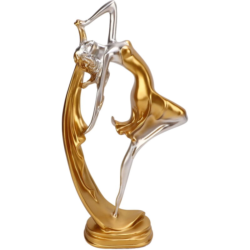 Feiyue - Statue de danseuse dorée élégante, ornement artisanal pour salon, chambre à coucher, armoire à vin, bureau, meuble tv