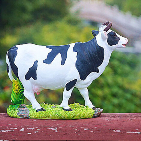 Statue de décoration animalière Résine, "Petite Vache au Regard Curieux" Sculpture Bonsai Modèle bovin pour la maison, Lot 1 pièce