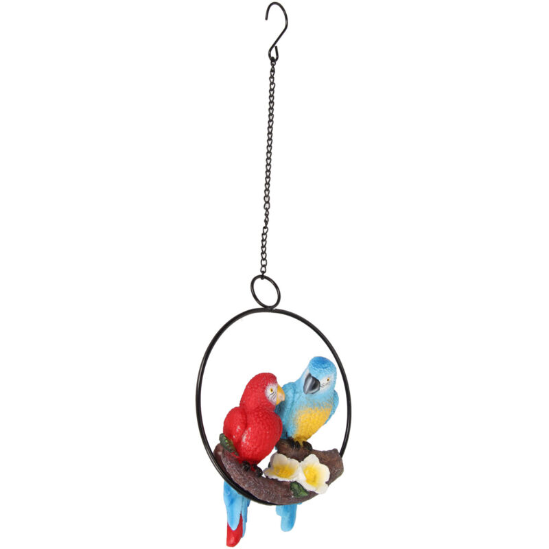 Statue de Double perroquet avec anneau en métal, décoration en résine perchée sur une branche, Figurine d'oiseau, ornement pour jardin et Patio
