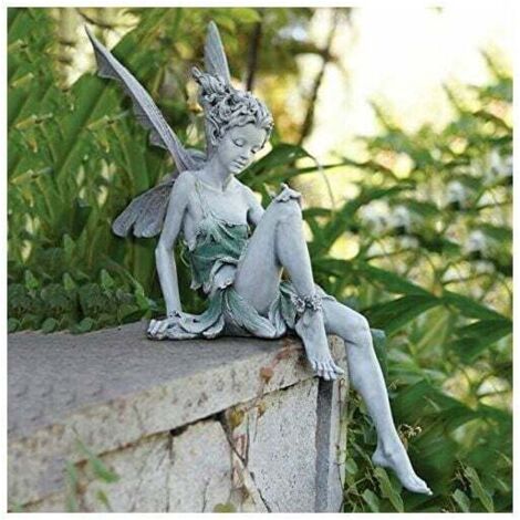 Statue de fée assise, ornement de jardin en résine artisanat aménagement paysager décoration de cour parfaite vacances / cadeau d'anniversaire, Ensoleillé