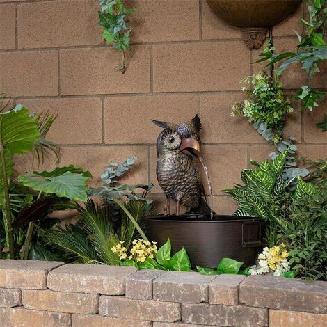 Statue de fontaine animale décoration d'art de jardin extérieur petite fontaine de cascade en résine (hibou)