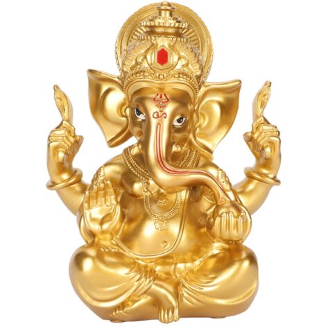Statue de Ganesh en Résine Dorée - Décor Éléphant Sacré Hindou pour Maison et Jardin