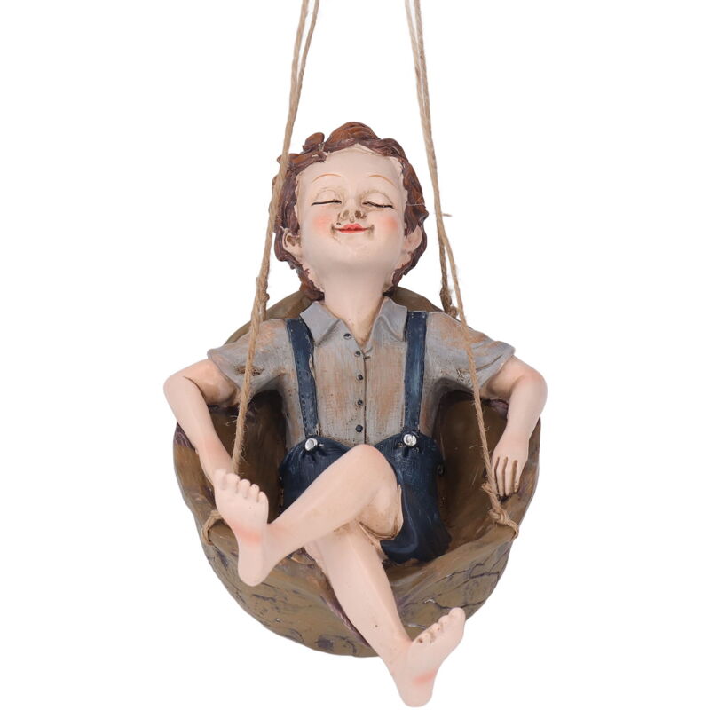 Statue de garçon suspendue peinte à la main en résine imperméable et coupe-vent pour l'extérieur