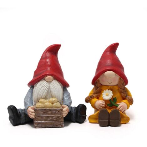 Statue de gnome de jardin pour couple, décoration de nain sans visage pour terrasse, pelouse et arrière-cour, ornement extérieur romantique.