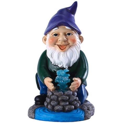 Statue de gnome nain miniature en résine solaire, figurine mignonne puisant de l'eau au puits, décoration de jardin extérieur étanche.