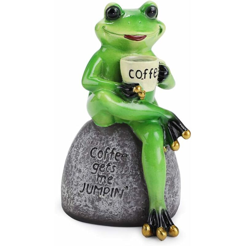 Flyme - Statue de grenouille en résine assise sur une statue en pierre mignonne créative drôle de sculpture de grenouille verte décoration buvant du