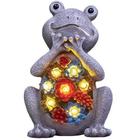 Statue de grenouille solaire - Décoration de jardin extérieur - Sculptures de grenouilles décoratives avec lampe LED solaire - Idée cadeau pour femmes, hommes et mamans - Décoration pour salon, balcon