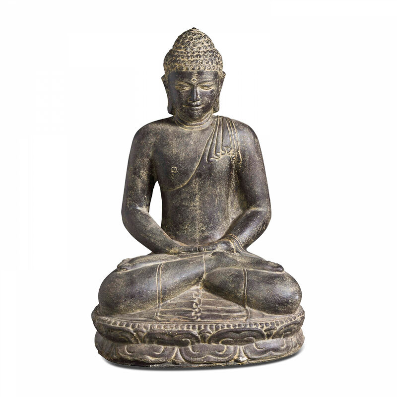 Statue de jardin bouddha assis en pierre naturelle gris - Gris