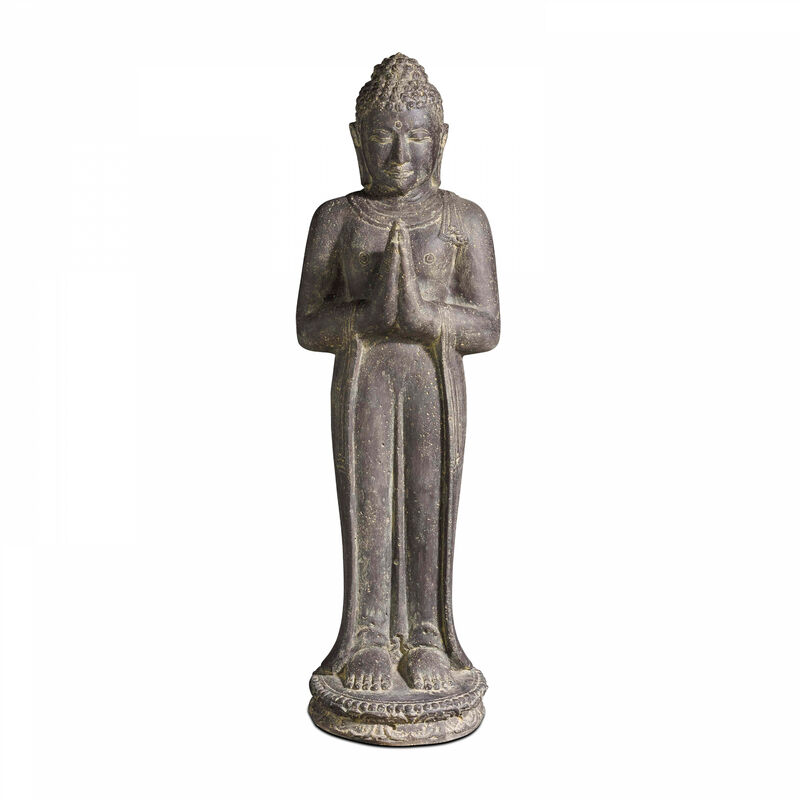 Oviala - Statue de jardin Bouddha debout en pierre naturelle gris - Gris