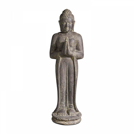 Statue de jardin Bouddha debout en pierre naturelle gris - Gris