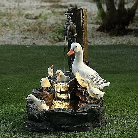Statue de jardin canard en résine 15x9x11 cm – Fontaine solaire LED – Décoration extérieure art déco – Apporte chance et vitalité – Mowze