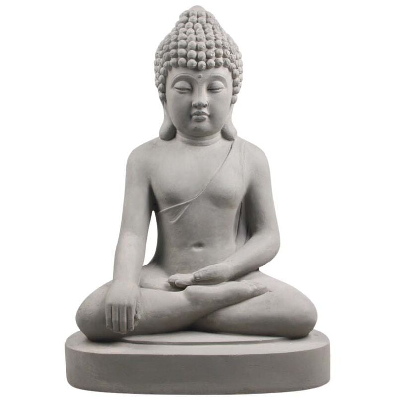 Stonelite - Grand bouddha jardin assis en fibres xl - Hauteur 75 cm - Gris