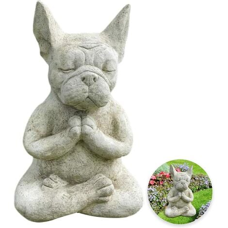 Statue de jardin de bouledogue français, figurines de chien de méditation, statue d'animal de sculpture de chien en résine, décorations de jardin zen en plein air, tranquillité et tranquillité pour vo
