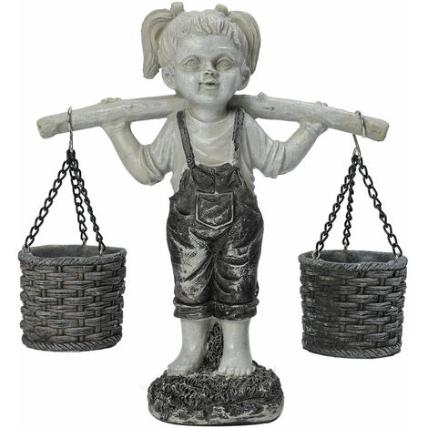 Statue De Jardin De Petite Fille Chargee, Felicity Flowers Statues De Jardin Exterieur En Pierre A Deux Tons Decorations De Jardin