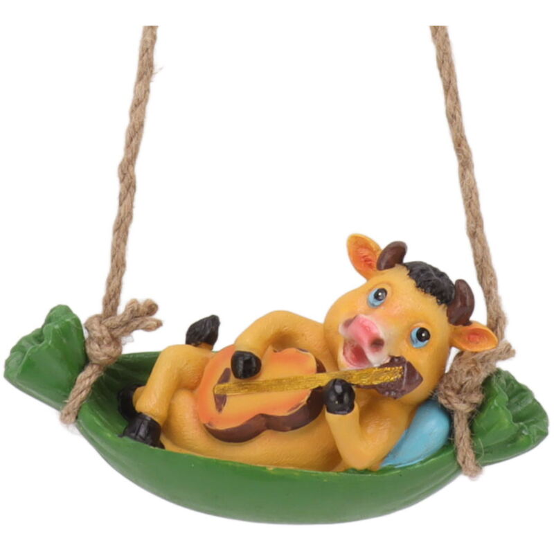 Statue de jardin en forme de vache jouant de la guitare - Sculpture de bétail en résine à suspendre - Décoration artistique pour pelouse, patio, cour