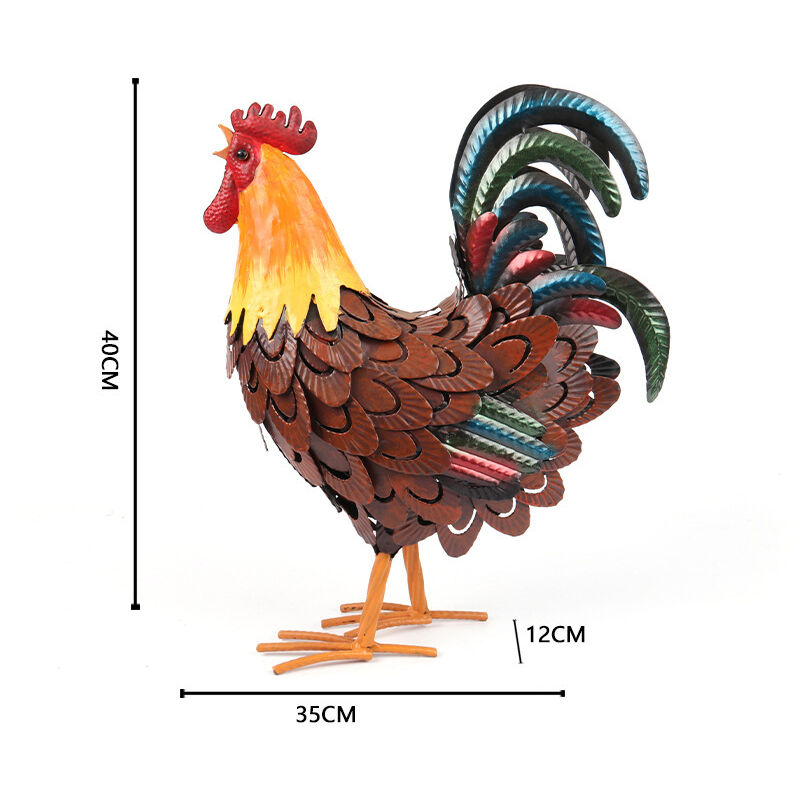 Statue de jardin en métal de 35 cm, coq, sculpture sur pied colorée pour ferme de poulet, ornement de pelouse, décoration de patio