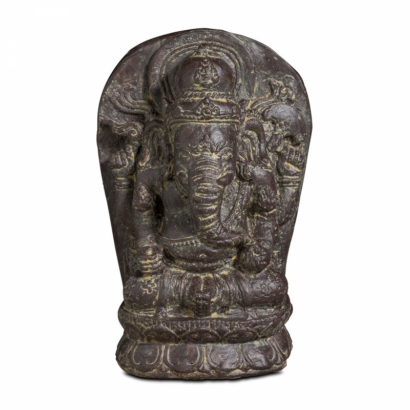 Statue de jardin en pierre Ganesh assis - Gris