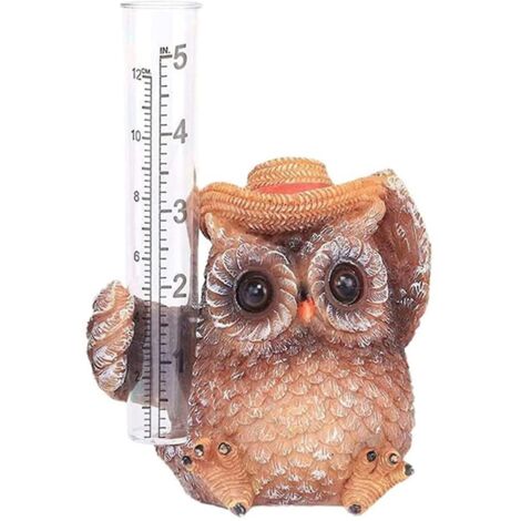 Statue de jardin en résine résistante et imperméable, ornée d'un hibou mignon et d'un pluviomètre (2024). Idéale pour l'extérieur.