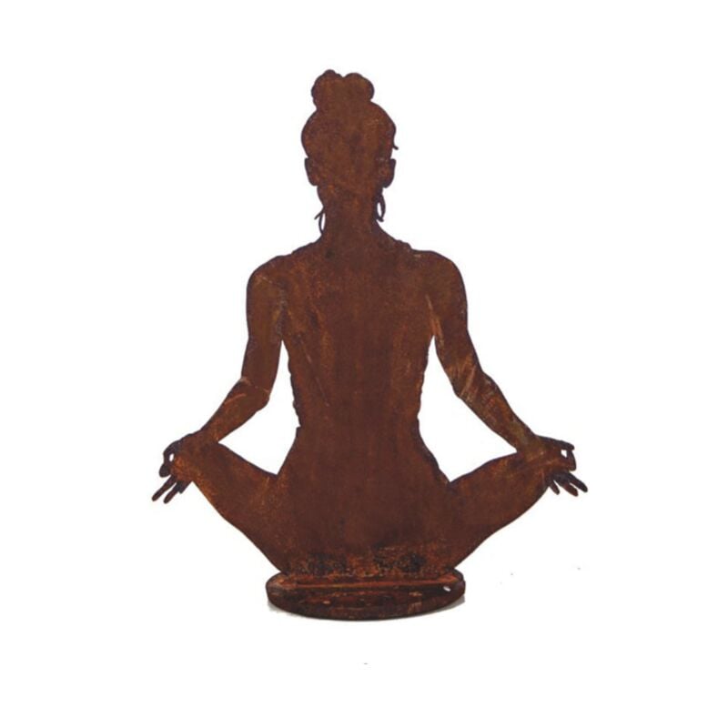 Jardinex - Statue de Jardin Femme Yoga Métal Rouillé : Déco Zen - Rouille