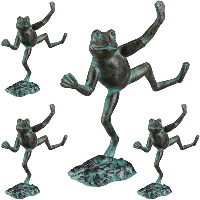 Statue de jardin, lot de 4, grenouille dansante, fonte fer, sculpture, figurine de jardin, taille l, décoration, vert