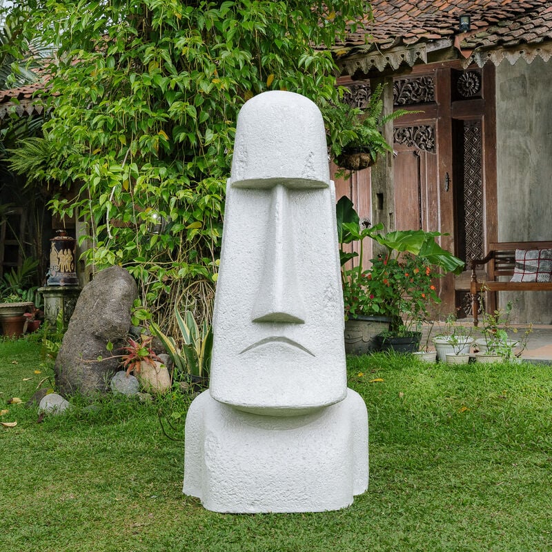 Wanda Collection - Statue de jardin moai géant de l'île de pâques en fibrociment 2m - Gris