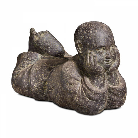 Statue de jardin moine couché en pierre naturelle gris - Gris