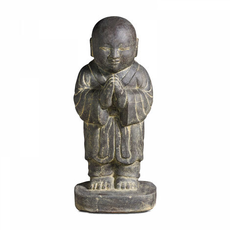 Statue de jardin moine debout en pierre naturelle gris - Gris