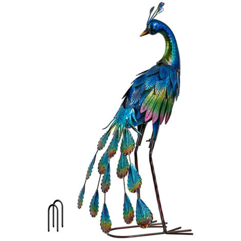 Statue de Jardin Paon en Métal Coloré - Décoration Extérieure Résistante aux Intempéries - Sculpture Animalière pour Terrasse et Balcon - Hauteur 45 cm