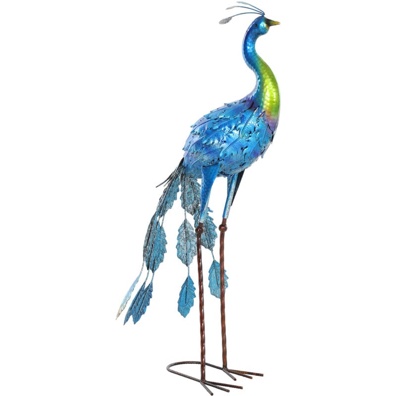 Outsunny - Statue de jardin paon h. 83 cm - décoration de jardin - métal bleu