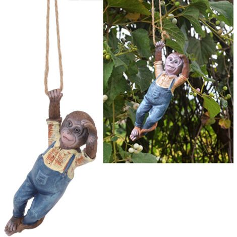 Statue de jardin singe suspendue résine - Décor patio extérieur modèle CuteSimulation