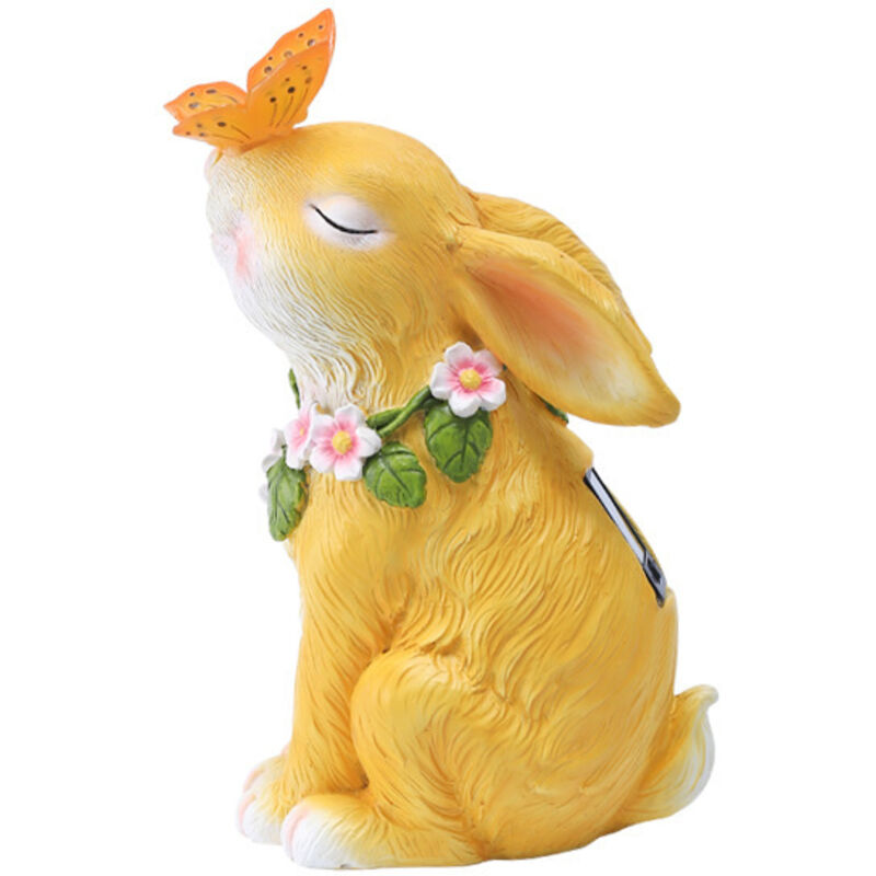 Statue de jardin solaire d'extérieur en forme de lapin avec lumières papillon et fleurs, décoration de jardin de Pâques, cadeau unique pour femme,
