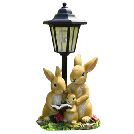 Statue de jardin solaire dextérieur, statue de jardin familiale de lapins avec lanterne solaire, décoration de jardin
