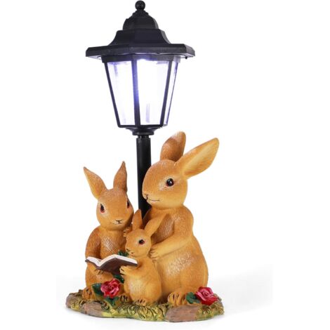 Statue de jardin solaire en résine - Lapin avec lumières solaires - Décoration extérieure imperméable - Jardin, cour, pelouse