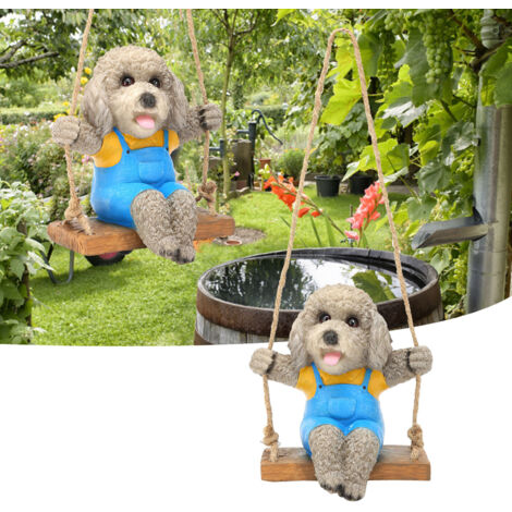 [Statue de Jardin] Teddy Dog Swing Pendentif Sculpture Resin Artisanat Gris Décoration