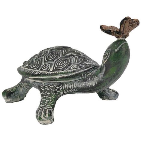 Statue de jardin tortue, figurine de tortue avec papillon, sculpture animale extérieure