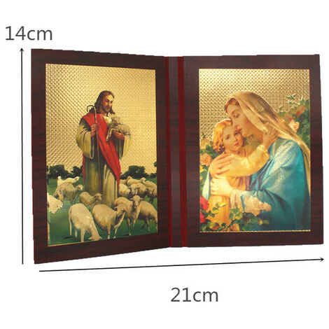 Statue de la vierge marie, icne de jésus, artisanat en bois, cadeau religieux, livre en bois, décoration de la maison chrétienne, feuille d&39or Vintage de la bourgogne,Foncé Vert