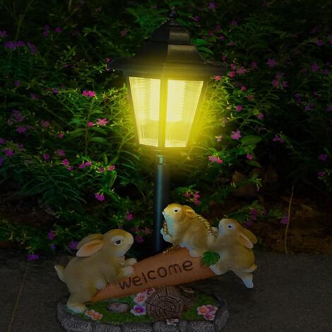 Statue de Lapin de Jardin - Figurines Solaires pour Porche avec Lumière -