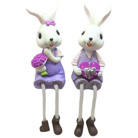 Statue de lapin de Pâques en résine Ornement de table festive Paquet de 2 (multicolore, 15cm)